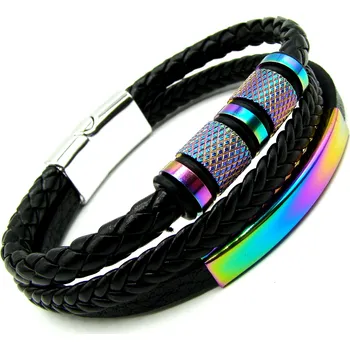 Náramek Steel Jewelry Pánský kožený náramek Černý dárkové balení zdarma