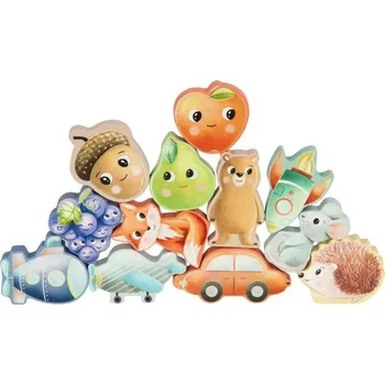 Dřevěná hračka eliNeli Hmatej a najdi v kyblíku - lesní zvířátka