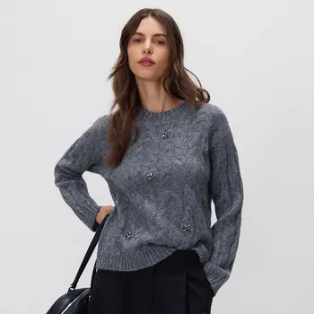 Dámský svetr Reserved - Svetr s lesklou aplikací - středně šedá - 104HH-85M - 104HH-85M-S