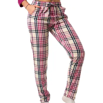 Dámské pyžamo Dámské pyžamové kalhoty, bavlna, dlouhé, kárované - FUXIE 1B2333 béžová l