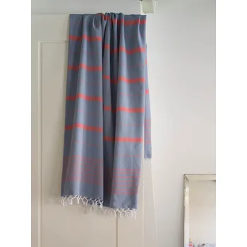 Osuška bavlněná - ocelově modrá s cihlově červený proužky