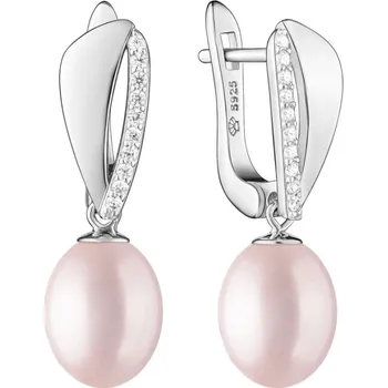 Náušnice Gaura Pearls Stříbrné náušnice s levandulovou perlou a zirkony, stříbro 925/1000 SK23369EL/L Levandulová