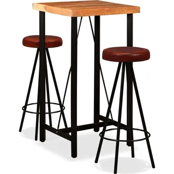 Jídelní set Barový set 7 kusů masivní akáciové dřevo a pravá kůže