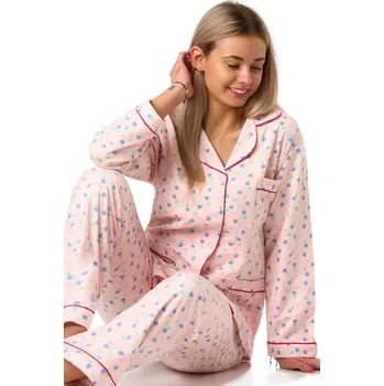 Dámské pyžamo Dámské flanelové pyžamo růžové květinové XL