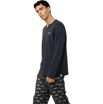 Pánské pyžamo Pánské bavlněné pyžamo s výstřihem do V Vamp 23626 dark gray velikost XL