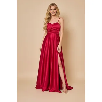 Dámské šaty EVA & LOLA Společenské saténové šaty TERESA červené Barva: Červená, Velikost: L