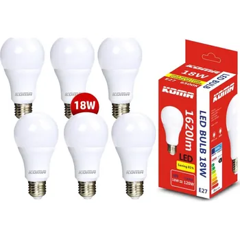 Žárovka KOMA Sada 6ks LED žárovek KOMA E27 18W, 230V, 1620lm, 20000h, 6500K studená bílá