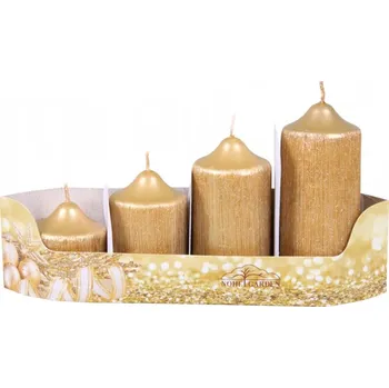 Svíčka Nohel Garden Svíčky adventní STUPŇOVITÉ PEGAS - zlaté - d4,5x5,7,9,11cm 4ks