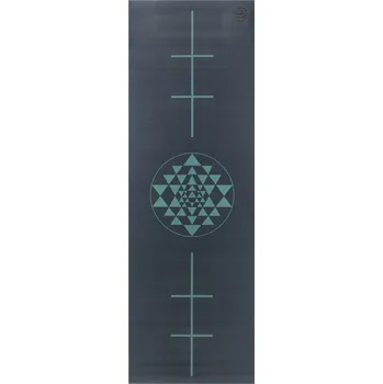 podložka na cvičení BODHI Jóga podložka LEELA Yantra Alignment, 183x60x0,45 cm, půlnoční modrá