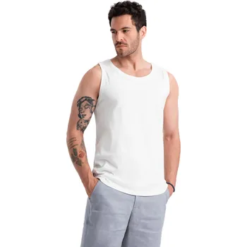 Pánské tričko s krátkým rukávem s V-výstřihem OMBRE-Tank top OM-TSBT-0192 V-1 white Bílá L
