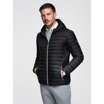 Pánská casual bunda Ombre Ultralight men's natural down jacket with stowable pouch - black Ombre černá | šedá 3443875
