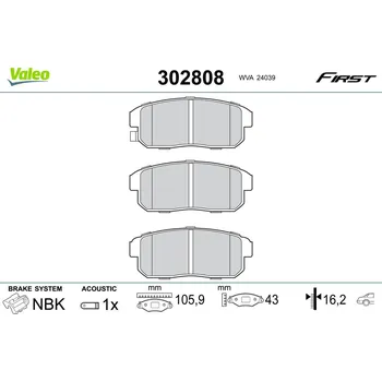 Brzdová destička Sada brzdových destiček, kotoučová brzda VALEO 302808