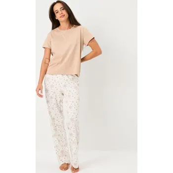 Dámské pyžamo Sinsay - Dvoudílné bavlněné pyžamo - béžová - 220GF-08X - 220GF-08X-M