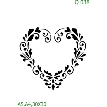 Plastová šablona pro malování - Srdce a věnečky - Zdobné srdce (Q038) - 30 x 30 cm , Lepící fólie