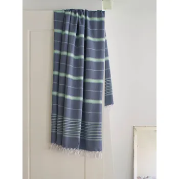 Osuška bavlněná - modrá se zelenými proužky