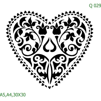 Plastová šablona pro malování - Srdce a věnečky - Srdce s ornamenty (Q029) - 30 x 30 cm , Nelepící folie