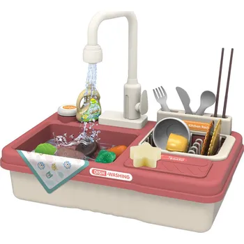 Dřevěná hračka Dětský dřez na mytí nádobí, pink