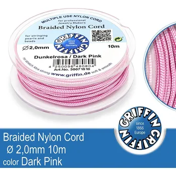 Nit Braided NYLON (splétaná nit na náramky) GRIFFIN síla nitě 2mm cívka 10m. Barva Dark Pink