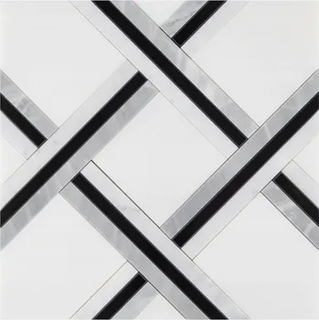 DUNIN mozaika Carrara White Quadron mramor bílo-černá
