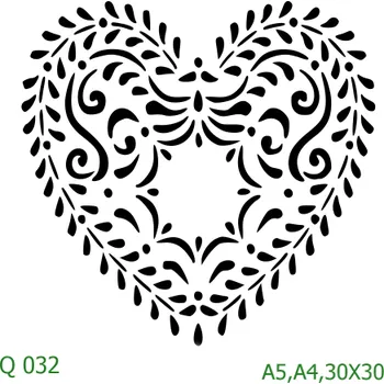 Plastová šablona pro malování - Srdce a věnečky - Srdce s lístky (Q032) - A4 , Nelepící folie
