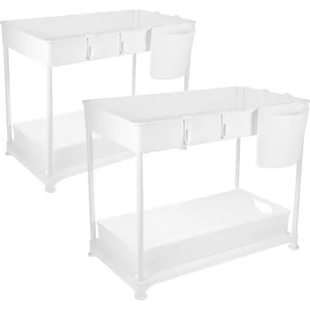 Úložný box Dvojpatrový systém organizéru pod dřezy - 2 kusy, bílý