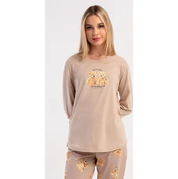 Dámské pyžamo Vienetta Dámské pyžamo dlouhé Monika: bílá káva M