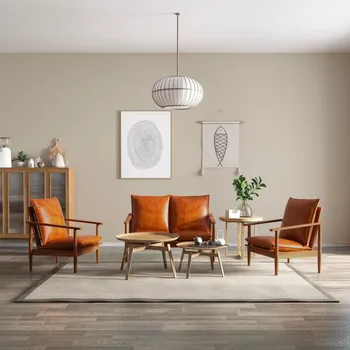 Sedací souprava 3dílná sedací souprava pravá kůže a masivní akácie hnědá