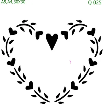Plastová šablona pro malování - Srdce a věnečky - Rostlinné srdce (Q025) - 30 x 30 cm , Nelepící folie