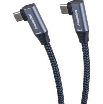 Kabel PremiumCord USB-C 2x zahnutý kabel ( USB 3.2 GEN 2x2, 5A, 100W, 20Gbit/s ) bavlněný oplet, délka: 1m
