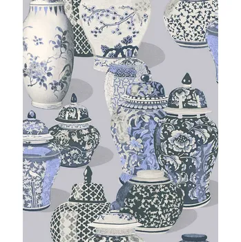 Tapeta Eijffinger Vliesová tapeta na zeď, 351212, šedo-modrá, nádoby, Magnifique, Eijffinger, velikost 10 x 0,52 m