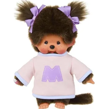 plyšák Monchhichi Mončiči dívka ve svetru s písmenem M 20 cm