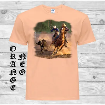 levne-bavlnene-western-tricko-potisk-rodeo Barva: Orange neo - matně oranžová, velikost: S
