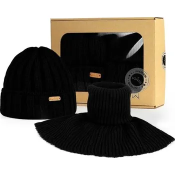 Čepice Bontis Dárkové balení: Pánská čepice s žebrovaným vzorem a nákrčník - Černá