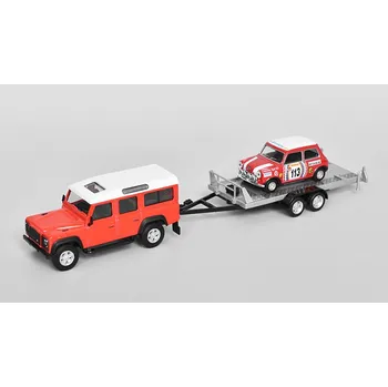 autíčko Land Rover Defender 110 + Mini Rally #113 s přívěsem 1:43 - Cararama Land Rover Defender 110 + Mini Rally No.113 s přívěsem - kovový model auta 1:43
