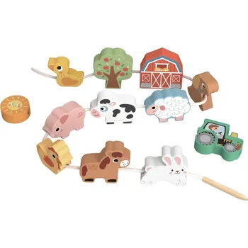 Dřevěná hračka Navlékání Zvířátka Farma Pastel