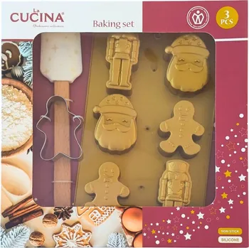 Forma na pečení Dětská sada na pečení Santa – forma, vykrajovátko, stěrka, zlatá