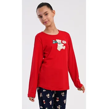 Dívčí pyžamo Vienetta Kids Dětské pyžamo dlouhé Méďa se šálou: červená 9 - 10