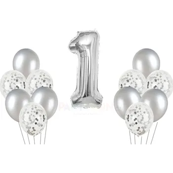 Party dekorace Stříbrný set balónky a foliový balónek číslo 1