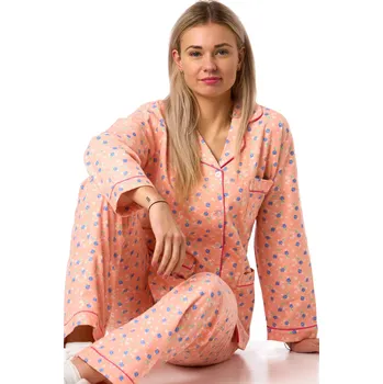 Dámské pyžamo Dámské flanelové pyžamo, meruňkové květinové, hřejivé, bavlna 1DF0050 oranžová l