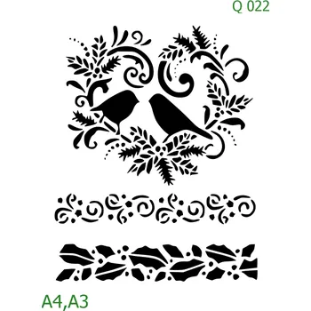 Plastová šablona pro malování - Srdce a věnečky - Ptáčci v srdci (Q022) - A3 , Nelepící folie