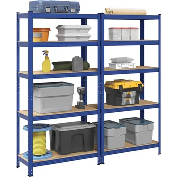 Dílenský regál 5patrové úložné regály 2 ks modré ocel a kompozitní dřevo
