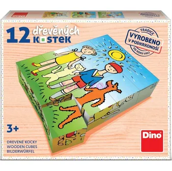 Dětské zboží Dino 641358 Dřevěné kostky Pejsek a kočička – 12 kostek