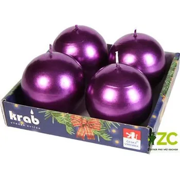 Svíčka KRAB Svíčka adventní koule 60 mm - metalická fialová (4ks)