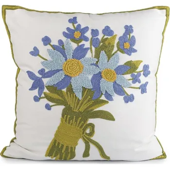 Povlak na dekorativní polštářek Povlak na polštář vyšívané květy 45x45 cm 4 krémová nejsvět. modrá