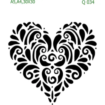 Plastová šablona pro malování - Srdce a věnečky - Srdce z ornamentů (Q034) - A4 , Lepící fólie