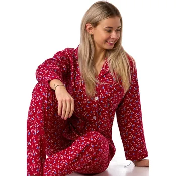 Dámské pyžamo Dámské flanelové pyžamo, vínové květinové, teplé, bavlna 1DF0051 vínová xxxl