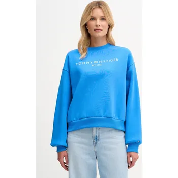 Dámská mikina Mikina Tommy Hilfiger dámská, modrá barva, s potiskem, WW0WW47831 55X, vel. XS