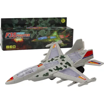 autíčko Vojenská stíhačka F35 Jezdící Světla Zvuky Šedá