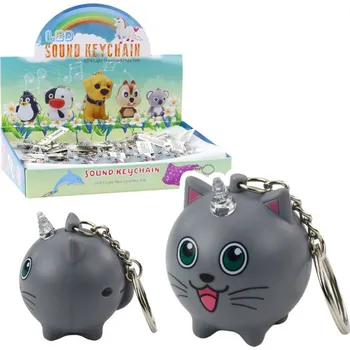 Klíčenka na klíče batohu Koťátko Jednorožec Roh LED Zvuky Šedá