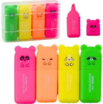 Zvýrazňovač Sada Mini Zvýrazňovače Medvídci Barevné Plastové Pouzdro 5ks